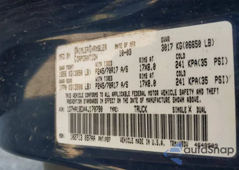 2004 Dodge Ram 1500 Slt/Laramie из США, поврежденный, VIN 1D7HA18DX4J170790